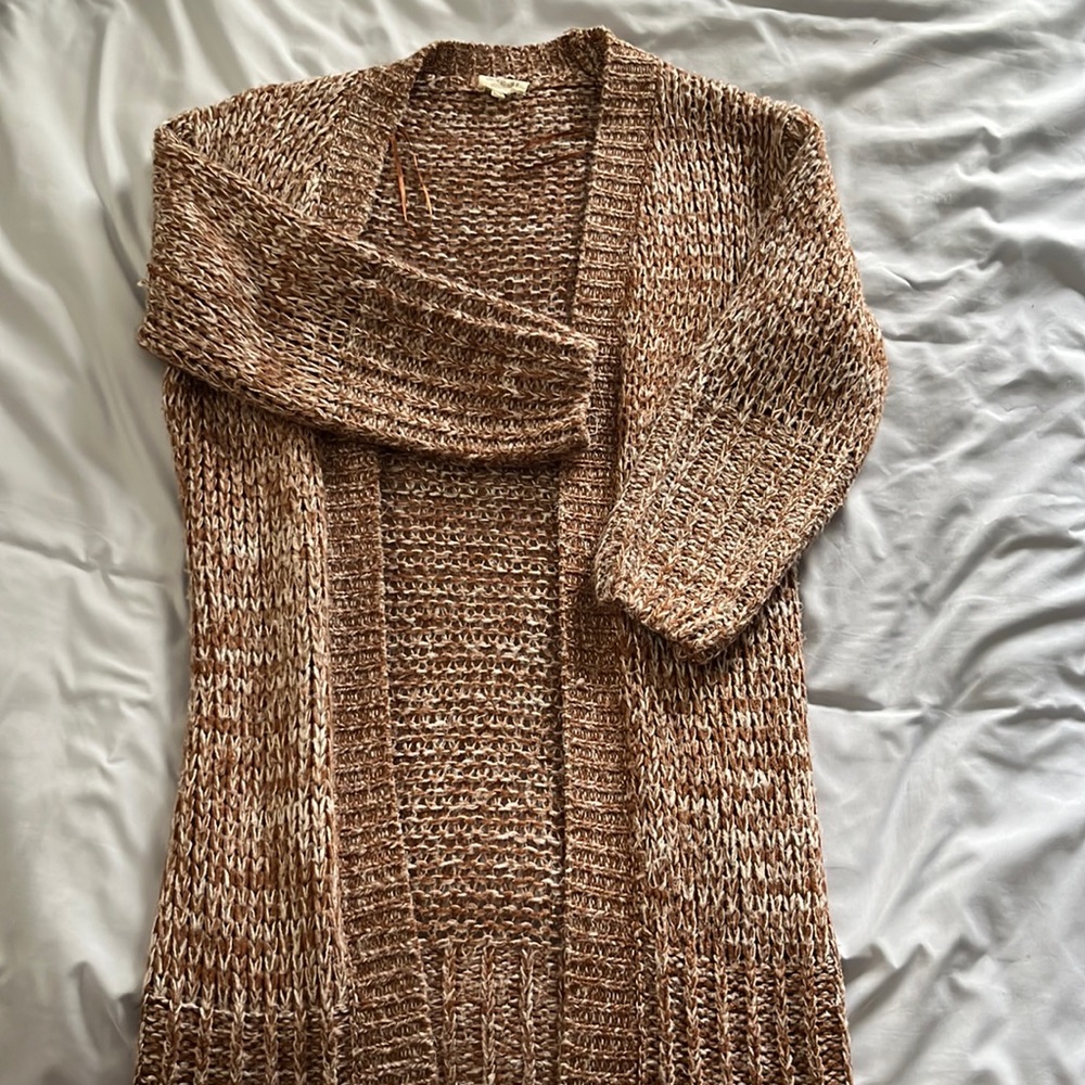 White/Brown Warm & Cozy Cardigan - Long